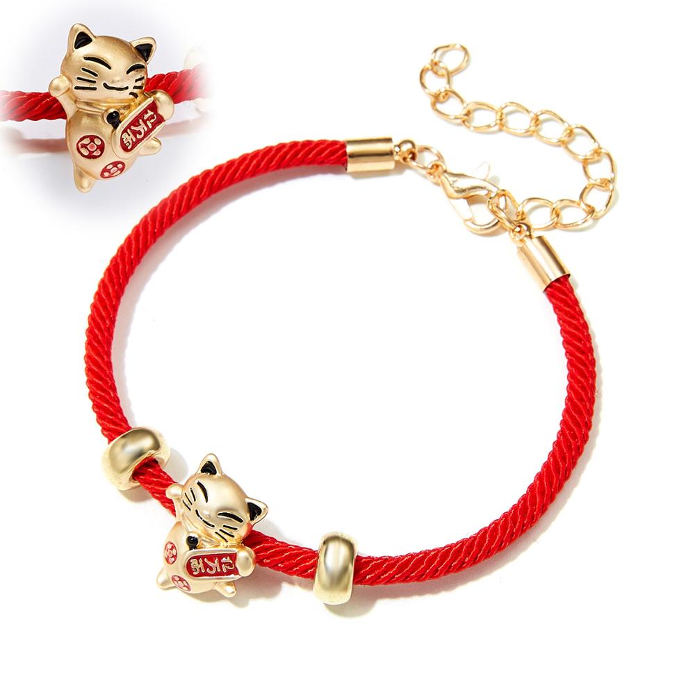 Lucky Kat Hanger Armband Voor Vrouwen Mannen Rat Dangle Animal Armband Rood Touw Geweven Verstelbare Armband Elegante Huwelijksgeschenken