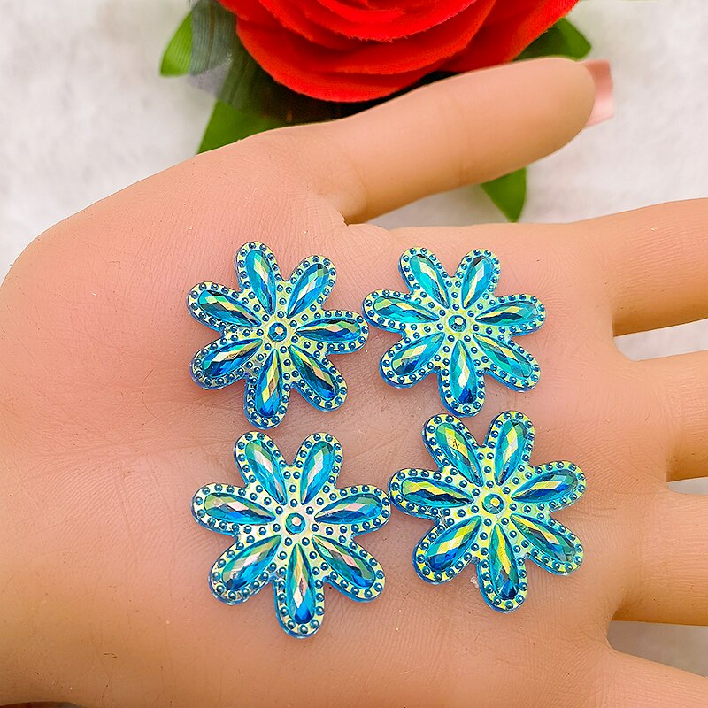 30PCS 25mm AB Acrylic Flower Rhinestone Flatback Wedding Diy Button Crafts: Light Blue-30PCS