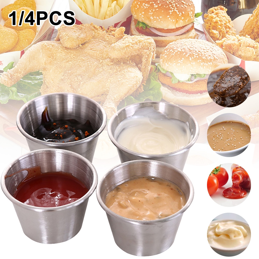 4pcs Stainless Steel Pot Dipping Bowl Small Sauce Cup Seasoning Dish Saucer Appetizer Plates Sauce Container for Restaurant