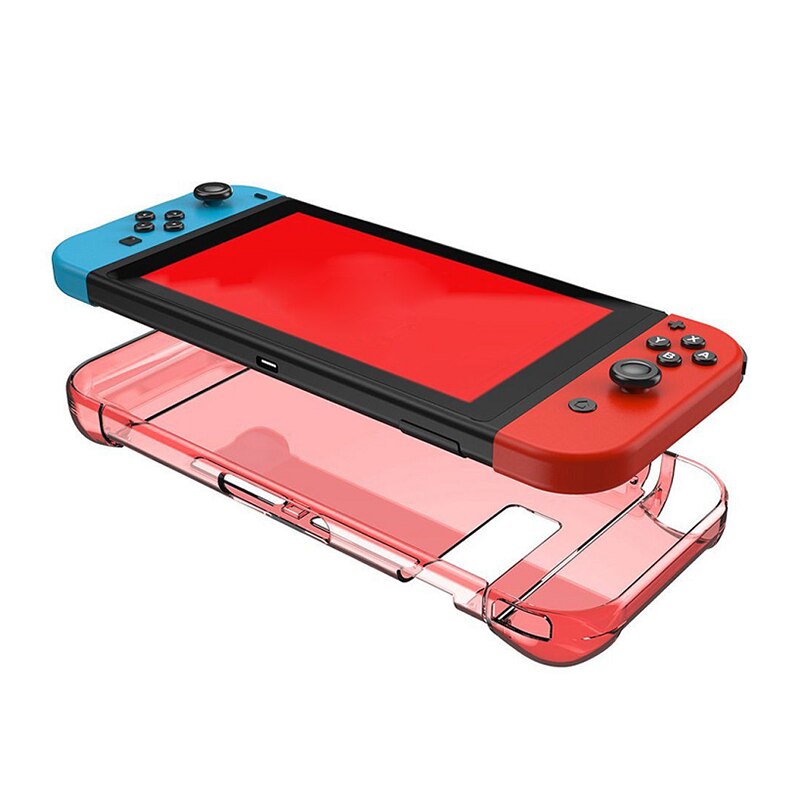 Protecteur d'écran en verre trempé et arrière Transparent pour Nintendo Switch, 6 capuchons de poignées: Pink back case