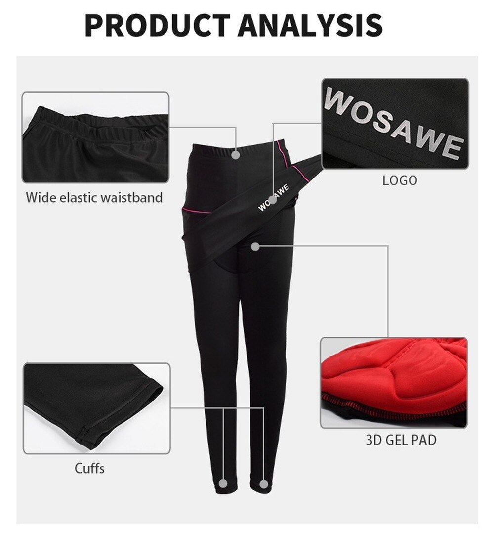 WOSAWE – jupe longue de cyclisme pour femmes, collants de vélo de route, Mini jupes respirantes à séchage rapide avec rembourrage de siège 3D