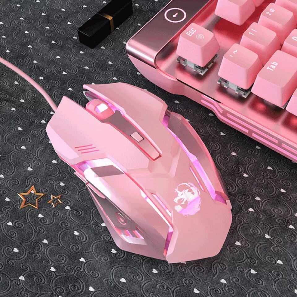 Pink Gaming Mouse Wired USB Mute RGB Gamer 6 Buttons Mice Optical Office Computer Mouse For Desktop Laptop Ergonomic Game Mouse: s6 pink wired mouse