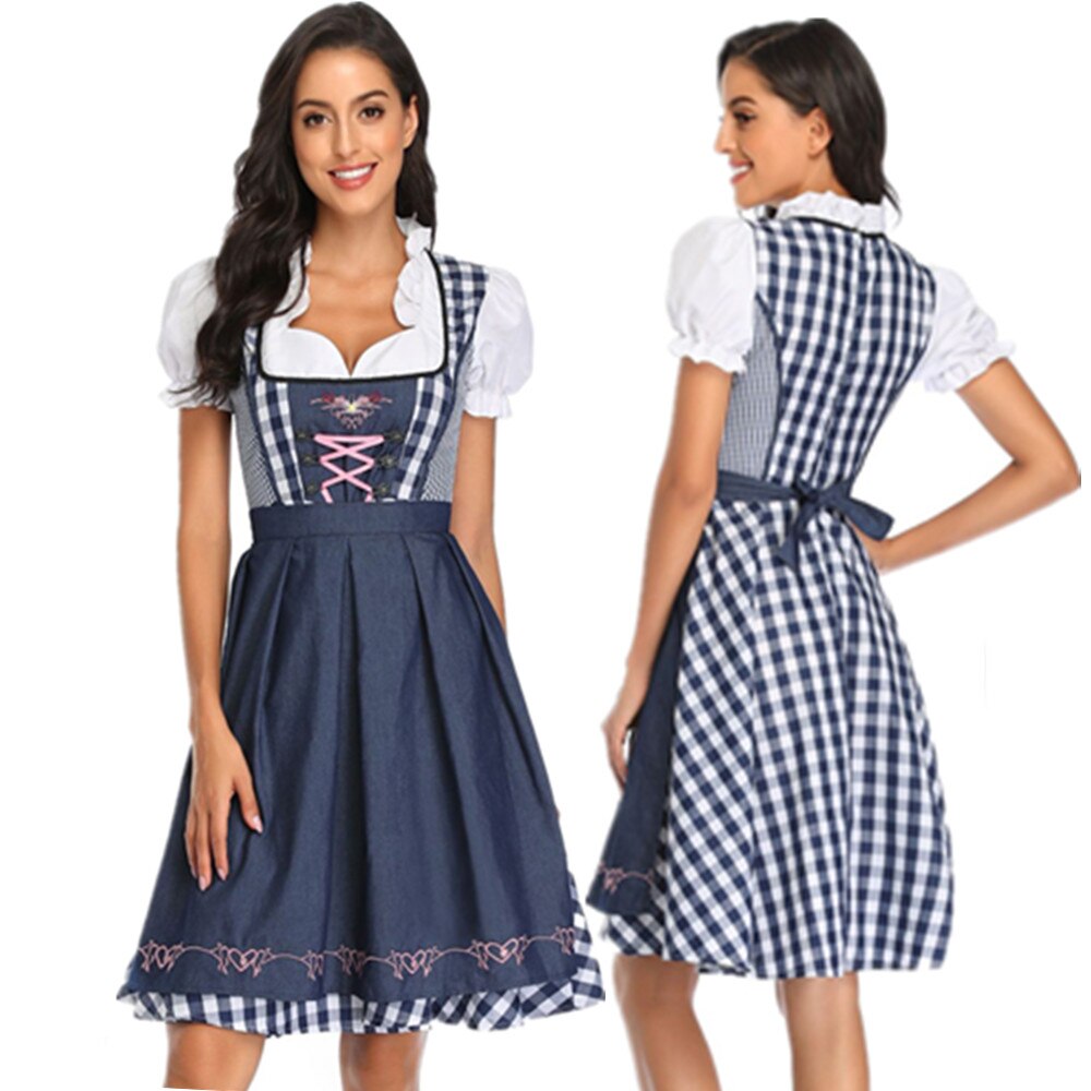 Robe traditionnelle allemande à carreaux de pour femmes adultes, tenue de fête fantaisie pour Halloween Cosplay