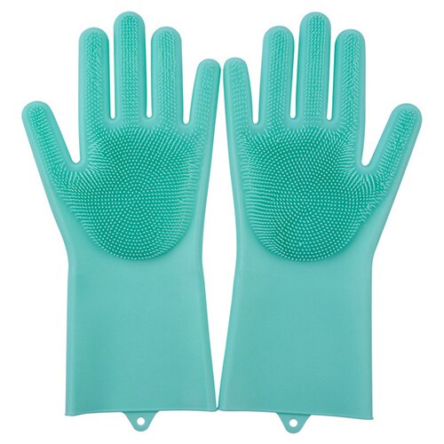1 par opvask handsker silikone opvask handsker køkken silikone rengøring husholdningsværktøj til ren bil kæledyr børste handske: Lysegrøn