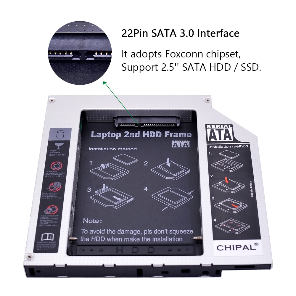 CHIPAL SATA de aluminio a PATA IDE 2ª HDD Caddy 12,7 MM 9,5 MM para SSD de 2,5 ", carcasa de disco duro HD, carcasa para portátil DVD-ROM CD-ROM