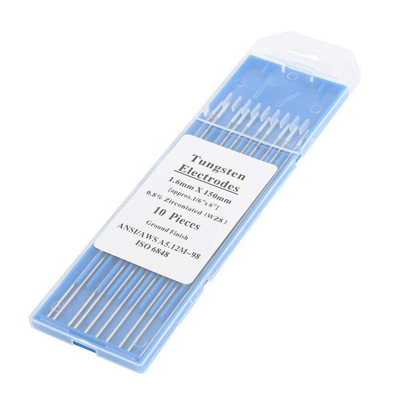 10 Uds. Electrodos de tungsteno zirconiado 1,6mm WZ8 punta blanca para soldadura Tig AC blanca (1.6mm150mm)