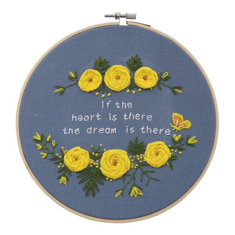 DIY Stamped Embroidery European Cross Stitch Kit Handwork Needlework For Beginners Plant Flower Embroidery Hoop Point De Croix: Gray 