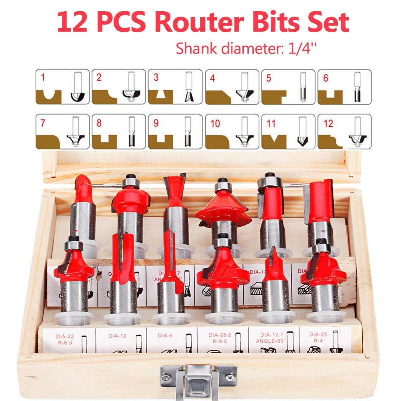 800W Wood Router Tool Combo Kit Power Woodworking Machines Milling Engraving Slotting Electric Trimmer Tools With Milling Cutter: 12PCS