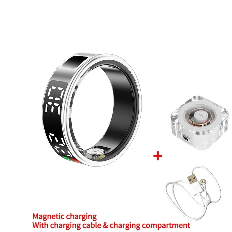 SR08 Smart Ring voor heren Dames LED-scherm Hartslag Bloedzuurstofmonitoring Multisportmodi IP68 en 5ATM Waterdicht