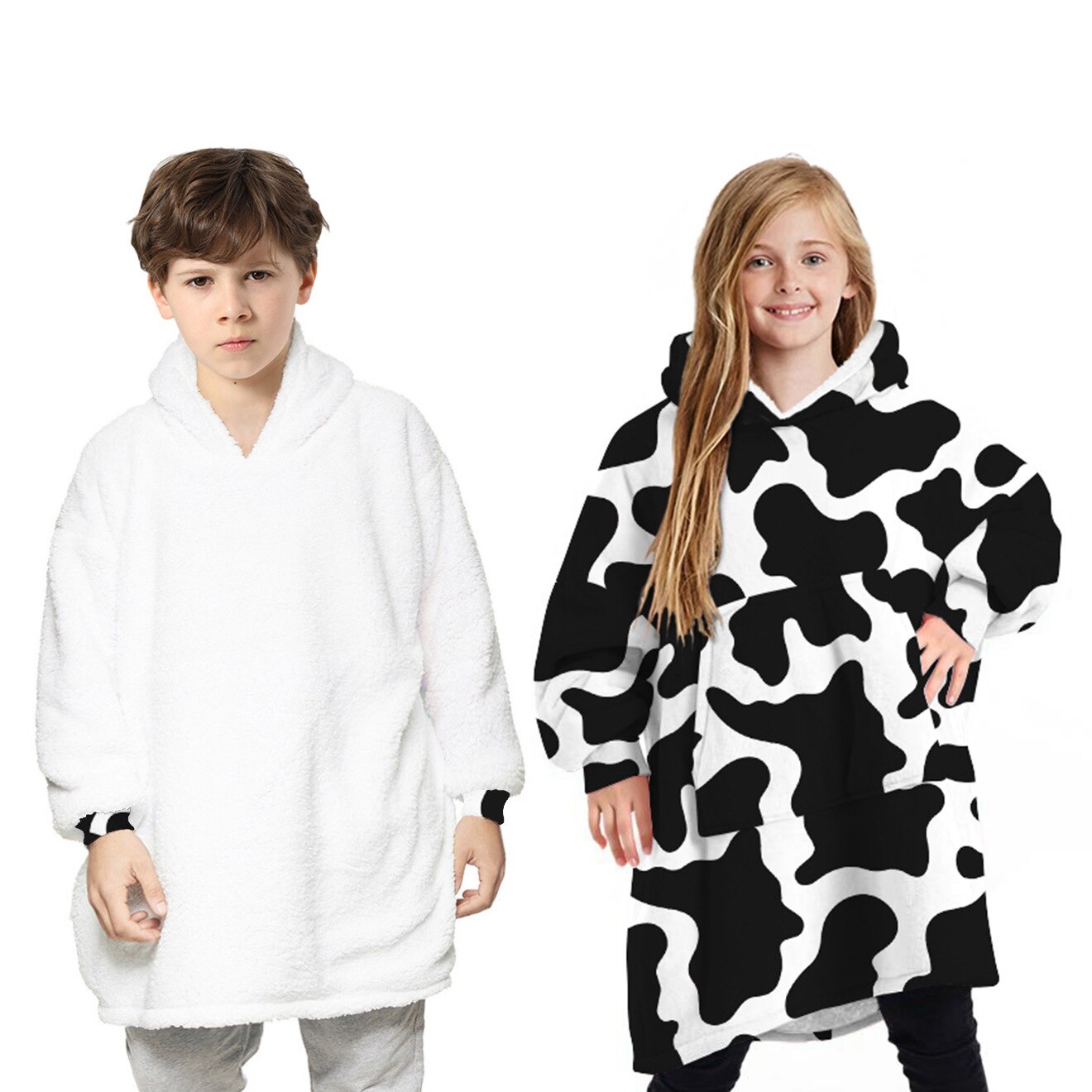 Kid pyjamas toppe hætteklædte homewear fløjl fritidstøj løst hjem sovebrusebad trykt kængurulomme nattøj vinter varm