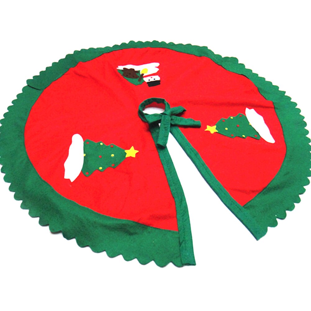 90cm Christmas Tree Skirt Wavy Green Border Snowman Trees Pattern Cover Round Carpet Xmas Doormat Floor Pad Year Decoration