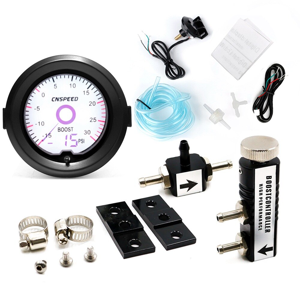 Indicador Turbo Boost Gauge de 2 pulgadas/52mm, cristal líquido, pantalla de puntero Virtual de 7 colores, mesa Turbo PSI con Kit de controlador ajustable: black Controller