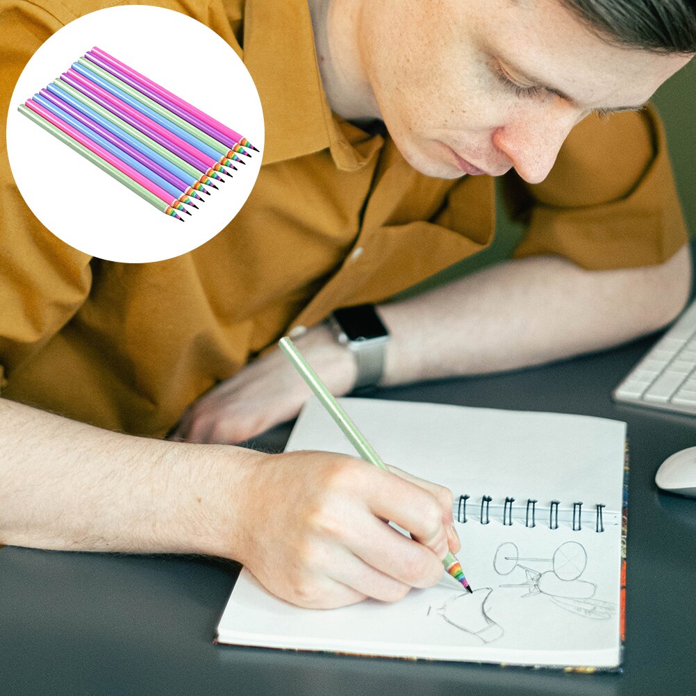 12pcs Rainbow Paper Pencils Pre-sharpened School Rainbow Paper Pencils for Kids