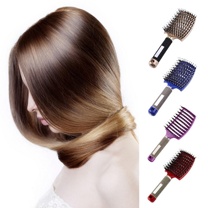 Vrouwen Haar Hoofdhuid Salon Massage Kam Meisjes Haarborstel Varkenshaar Nylon Nat Krullend Ontwarren Haar Borstel Voor Kappers Styling Tools