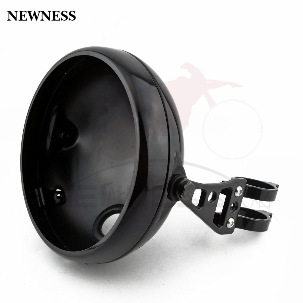 7" Motorcycle Headlight Headlamp Bucket Shell for Led lens CNC Bracket Holder Side Mount For Harley Bike Moto: Gloss Black Set
