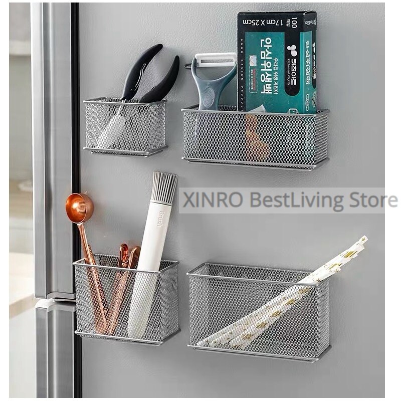 Wire Mesh Strong Magnetic Storage Caddy Basket Container Magnet Surface Stationery Organizer Holder for Refrigerator Whiteboard
