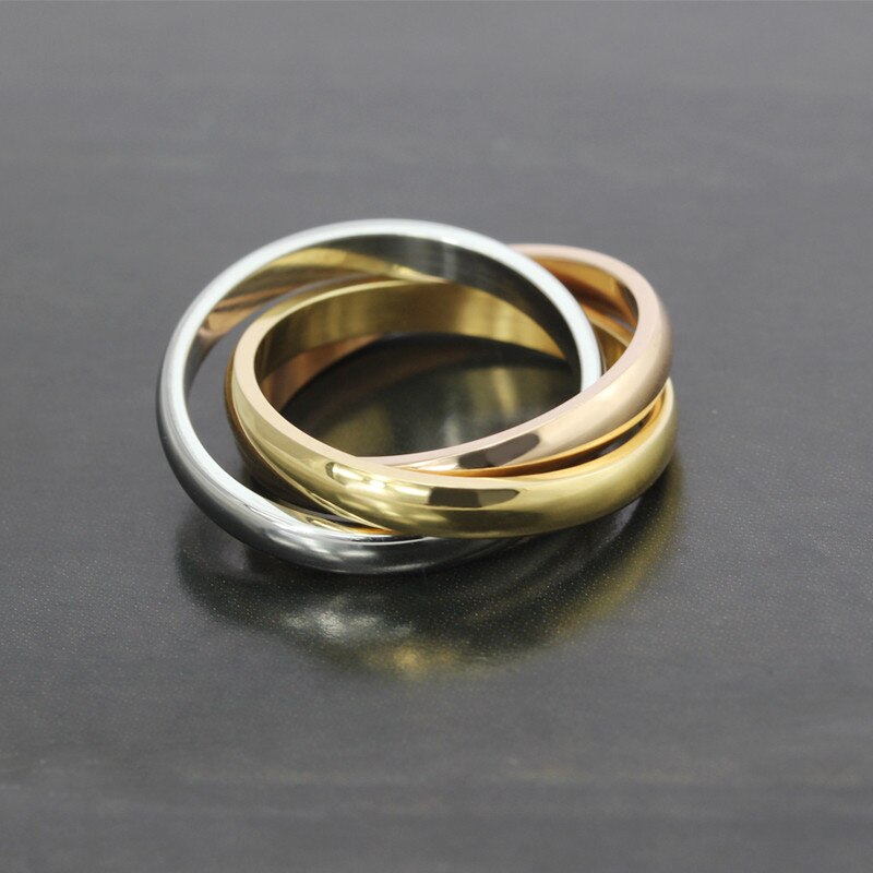 TOBILO Classic 3 Rounds Ring Sets Women Stainless Steel Wedding Engagement Female Finger Jewelry