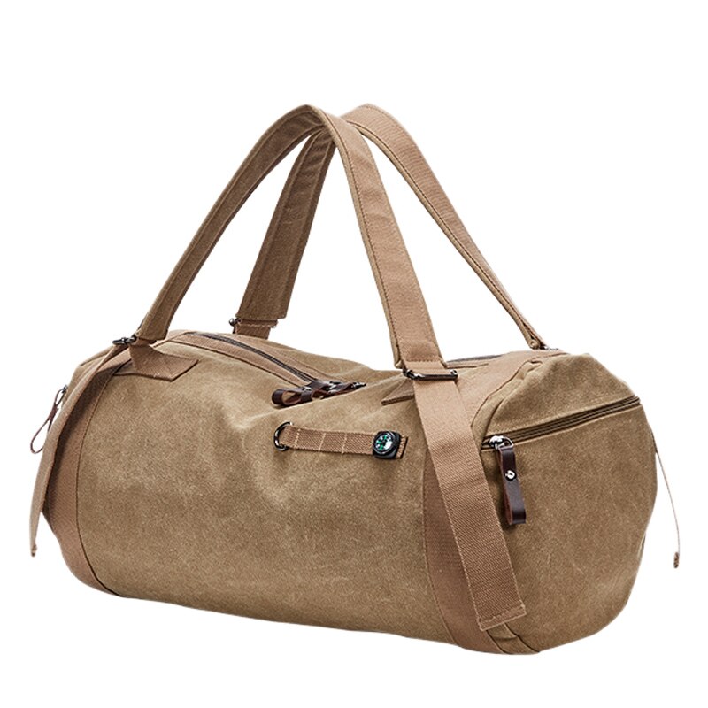 Men Fitness Gym Bag Training Backpack Cylindrical Bucket Rucksack Canvas Travel Hiking Shoulder Blaso Sac De Sport Outdoor XA95D: Khaki