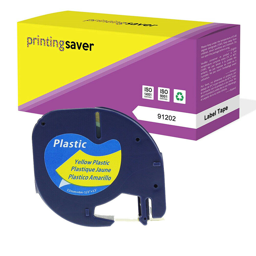 5x Mista Compatível 12 milímetros Preto no branco Fita Plástica Dymo Letratag LT 12267 91200 91201 91202 91203 91204 91205 para LT-100H: 5xBlack On Yellow