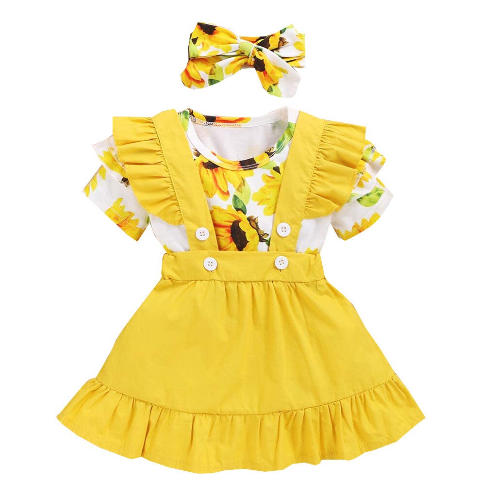Ensemble d'été pour bébé fille, barboteuse + jupe à bretelles à volants, vêtements pour bébés de 6 à 9 à 12 à 18 mois