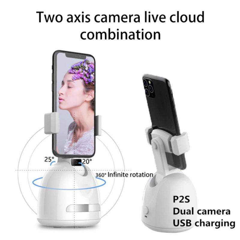 Estabilizador de cardán con seguimiento facial automático, trípode para teléfono, accesorios con rotación de 360 grados, AI inteligente, seguimiento de foto, Vlog, grabadora de vídeo, novedad: P2S white