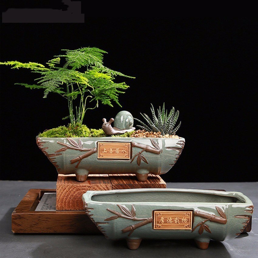 Creatieve Keramische Vintage Bloempot Eenvoudige Vetplant Container Green Plantenbakken Bonsai Potten Bloempot Woondecoratie