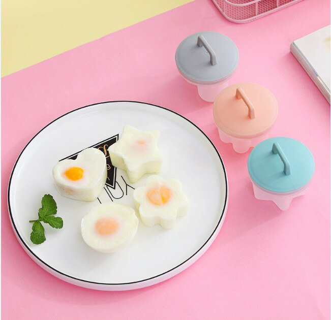 4 Pcs/Set Cute Egg Boiler Plastic Egg Poacher Set Kitchen Egg Cooker Tools Egg Mold Form With Lid Brush Pancake Maker