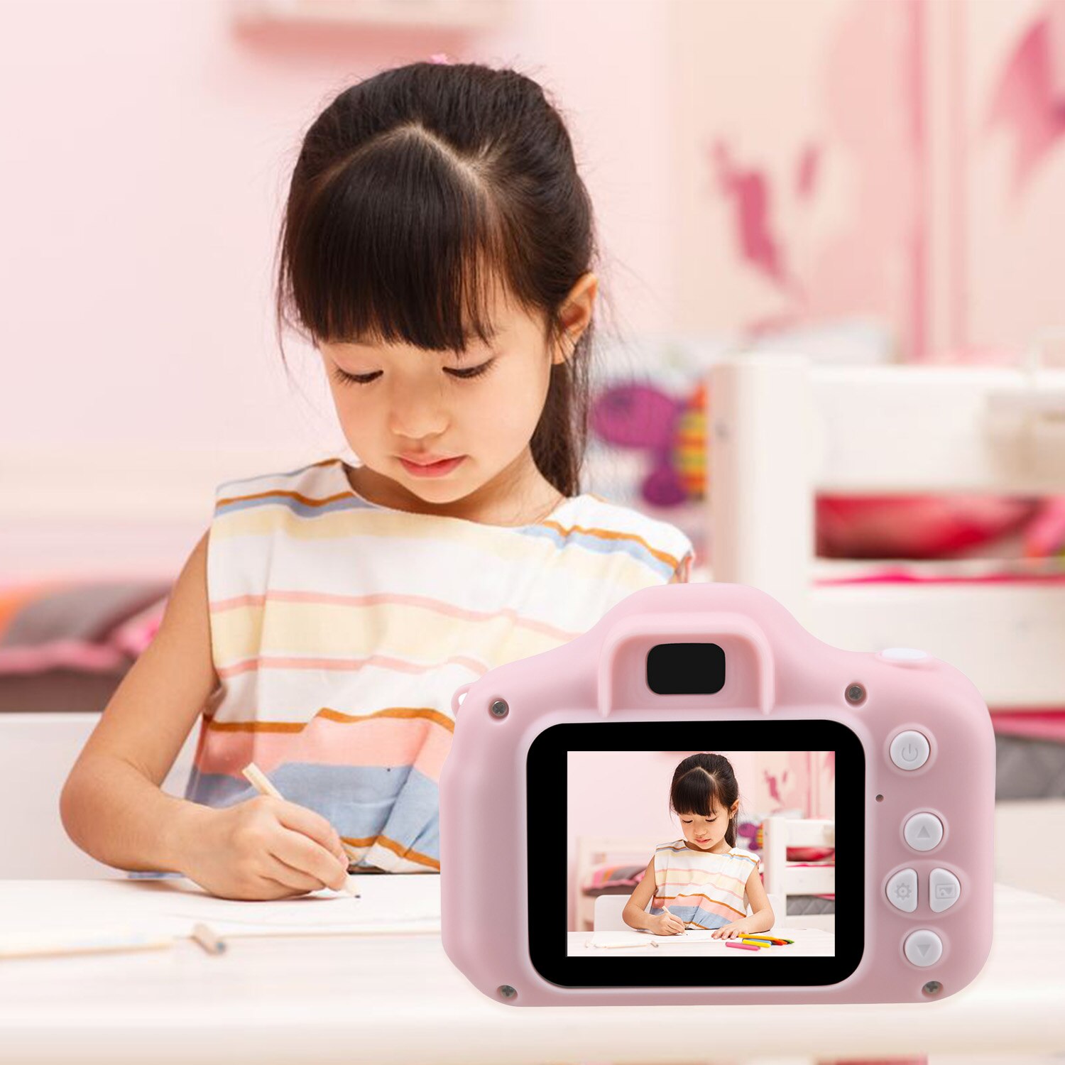 Mini søde børnevideokamera genopladeligt digitalkamera med 2 tommer skærm til børnefødselsdag udendørs leg