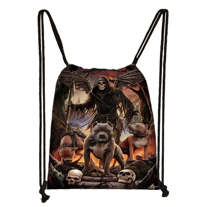 Mochila Cool Death Skull para hombre y mujer, bolsa de viaje con cordón, para guardar zapatos, de lona: SKD-KL17