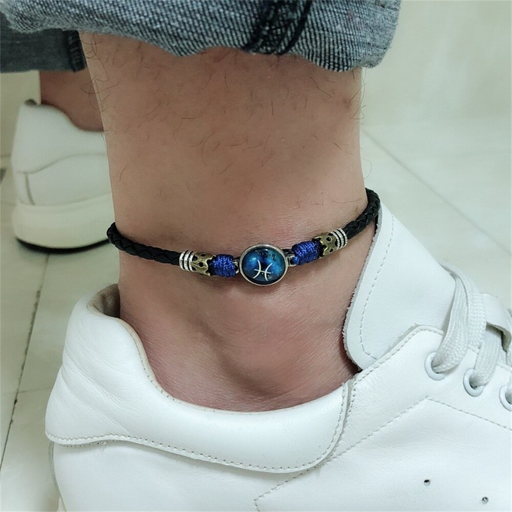 Twelve Constellation Anklets Jewelry Men Leg Bracelet Feet Accessories Male Ankle Bracelet enkelbandjes sieraden