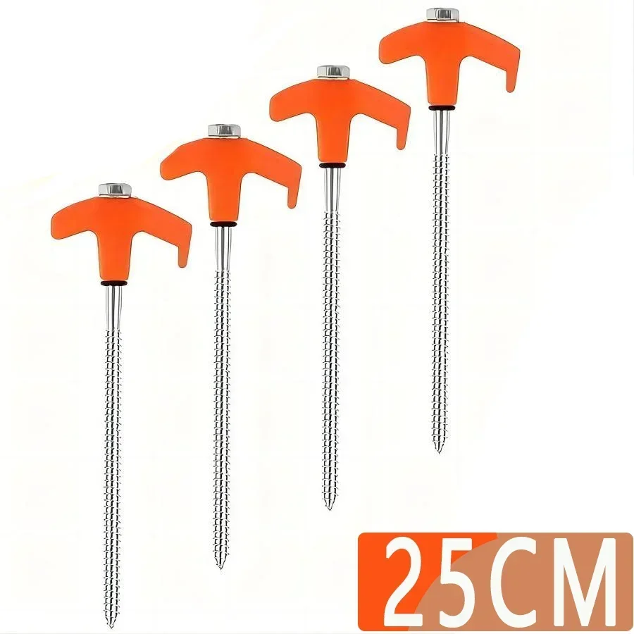 4 Stuks Outdoor Tent Nail 20/25/30 Cm Schroef Anker Stakes Haringen Schroef In Tenten Peg grond Nagels M8 Koolstofstaal Camping Trip Tent Peg: Bruin