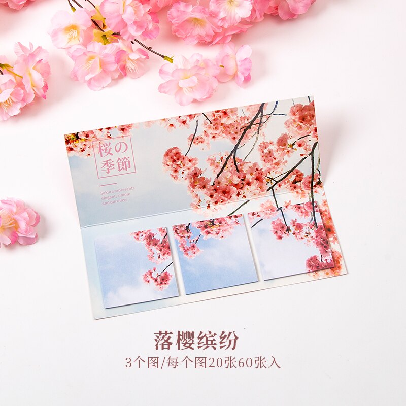 COO NOTE 60 Pages Romantic cherry blossom notes Sticky Memo Pad School Stationery Supplies: G