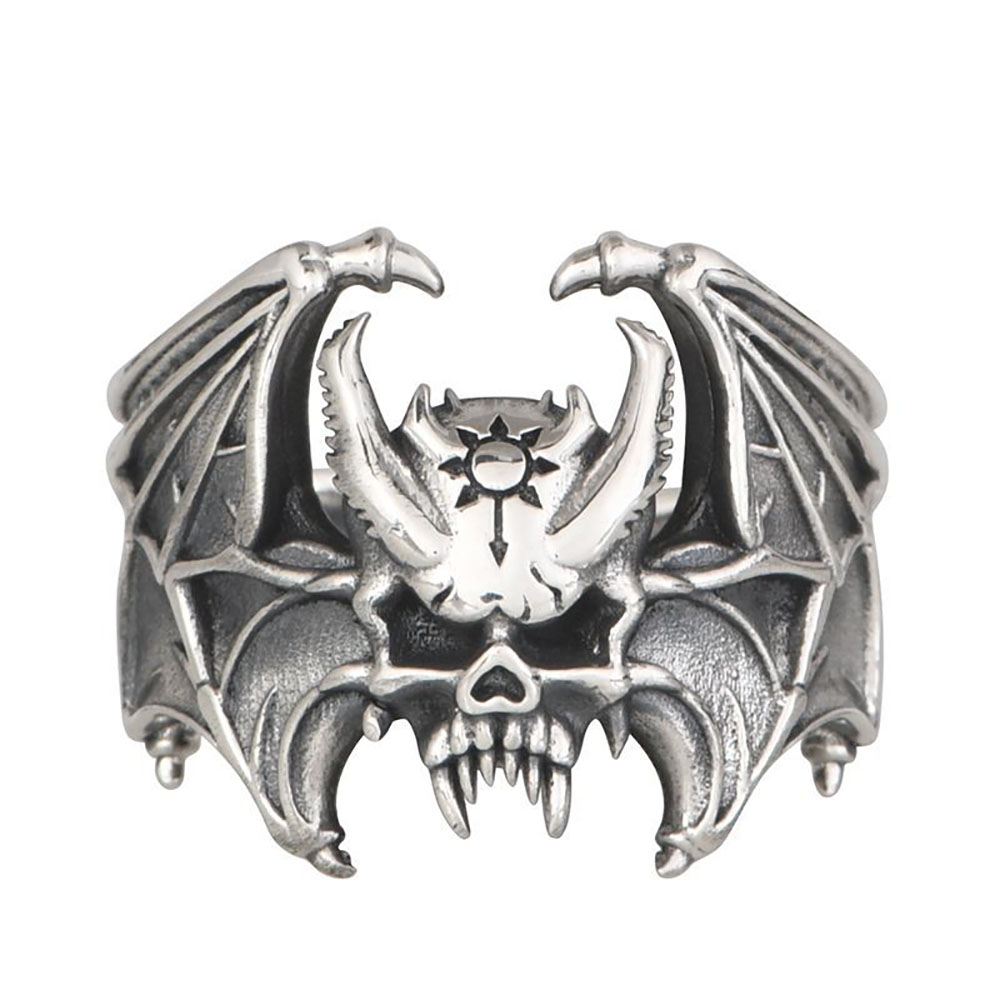 Anillo ajustable de murciélago y calavera para Halloween, mujeres, hombres, Punk, motociclista, cóctel, joyería de gótica