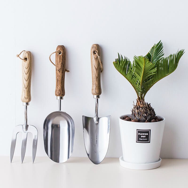 Stainless steel gardening tools planting shovel set planting garden supplies: Three-piece