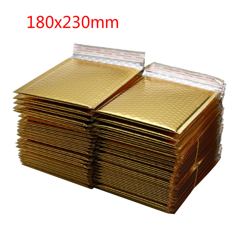 50 PCS/Lot Gold Plating Paper Bubble Envelopes Bags Different Specifications Mailers Padded Envelope Bubble Mailing Bag: 180x230mm gold