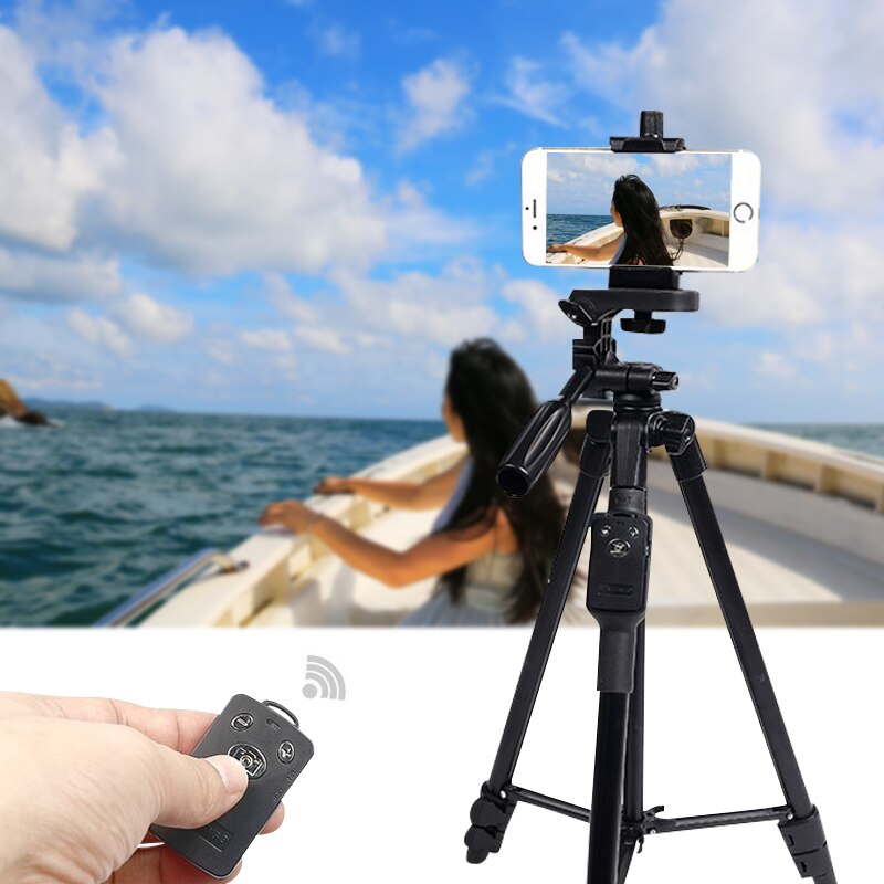 Selfie Video YUNTENG VCT 5208 RM Aluminium Statief met 3-Weg Kop &amp; Bluetooth Afstandsbediening voor Camera Telefoon Houder clip