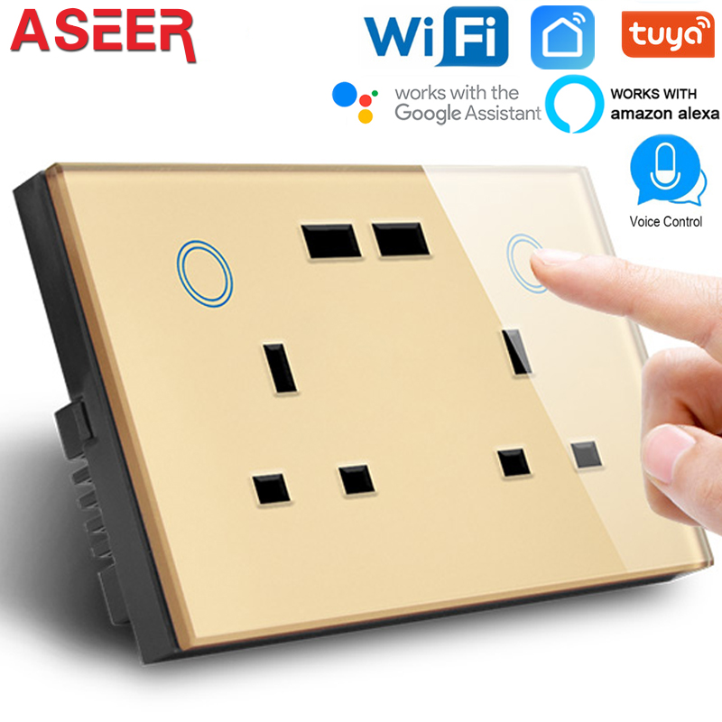 Tapón para cocina ASEER UK 13A, toma usb doble WIFI, toma inteligente con usb 2,0, compatible con Alexa, asistente de google