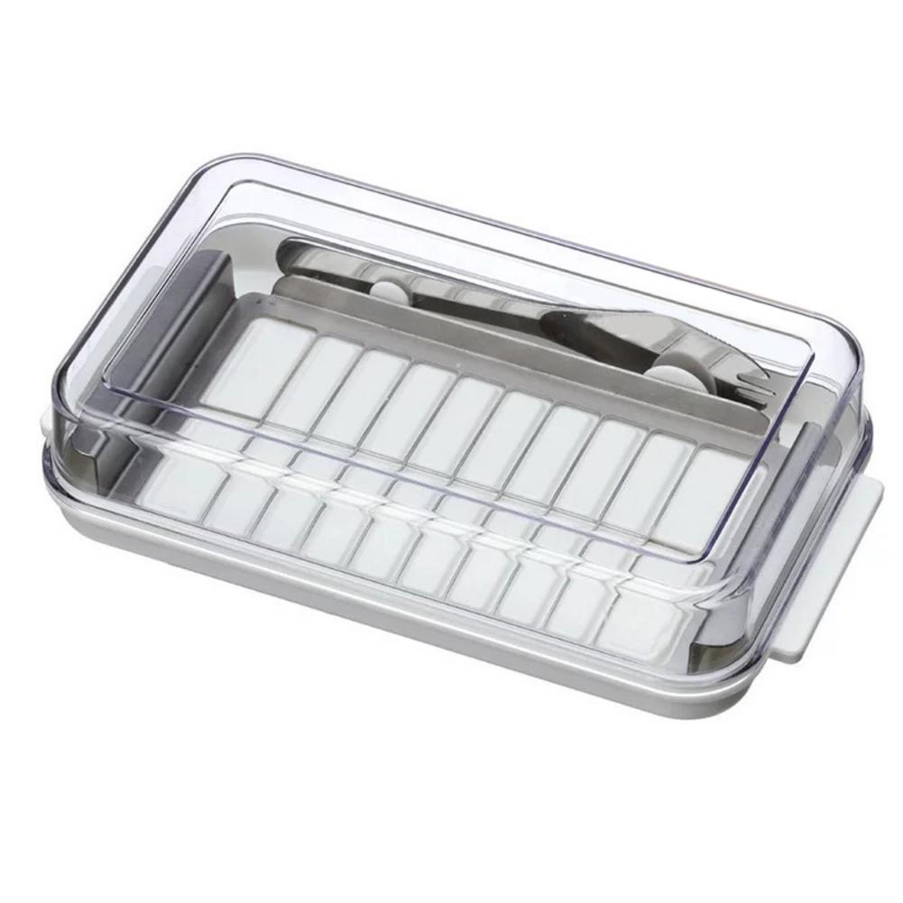 Butter Storage Box Stainless Steel Tangent Fast Cutting Rectangular Fresh-keeping Cheese Case Preservation Container: White