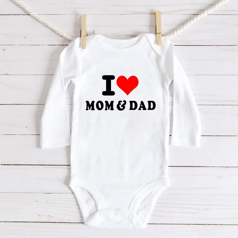 Eu amo a mãe &amp; o pai do bebê bodysuits meninos meninas unisex manga longa algodão macacão outono inverno ropa bodysuit infantil outfit