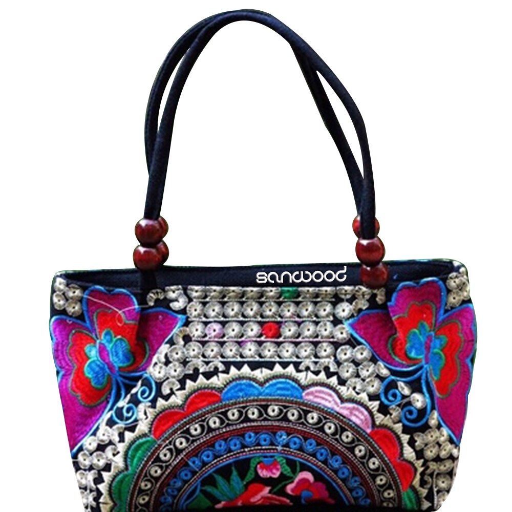 Femmes sac à main sacs à bandoulière rétro Style chinois Double face toile fleur impression broderie ethnique petit sac