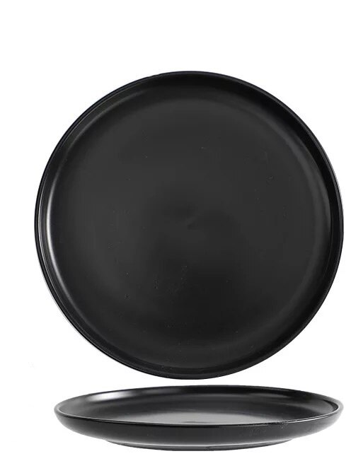 Vajilla de cocina de Color sólido, cerámica creativa Europea sencilla, bandeja para platos finos para ensalada, carne: Black / 6 pulgadas
