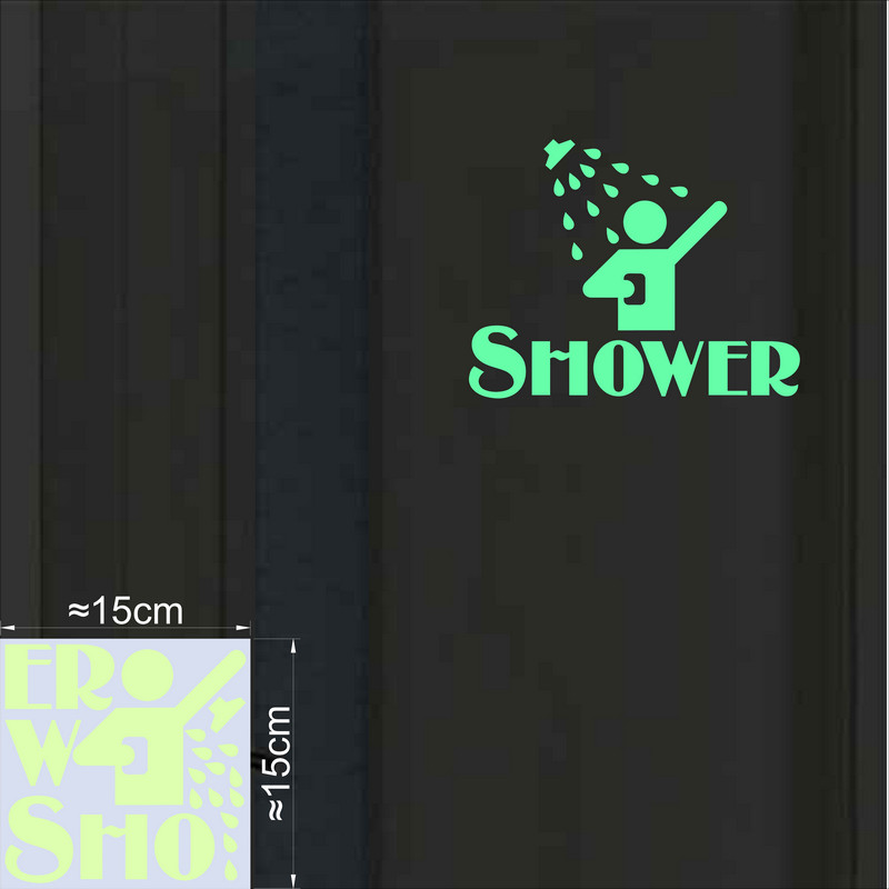 Zabawna naklejka na drzwi robić prysznica Świecąca w ciemności Znak łazienkowy Naklejka ścienna Toaleta Pralnia Łazienka DIY Świecąca dekoracja: zielony