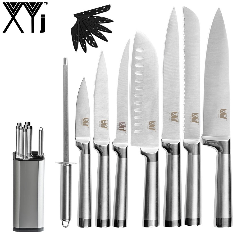 Kokkeknive santoku køkkenknive i rustfrit stål bloksliber kløver skæreknivbetræk etui: E .8 stk sæt 05