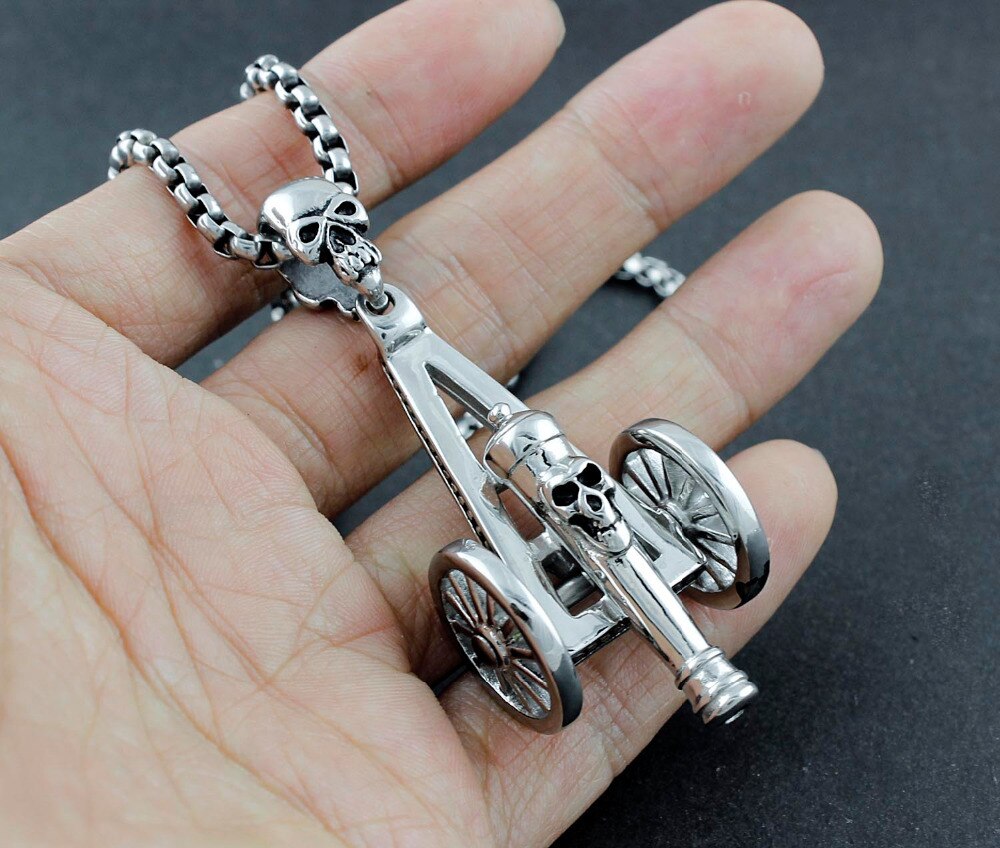 Rvs Skull Oude guns Artillerie Cannon mannen Biker Hanger Ketting B71