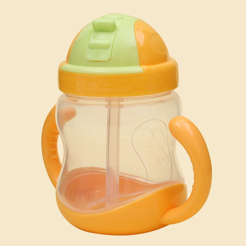 Børn vandflaske sippy halm børn baby fodring træning kop med håndtag yh -17: Gul