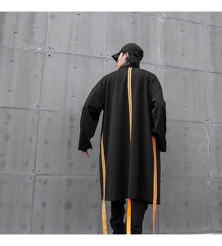 Abrigo Extra largo estilo harajuku para hombre, ropa de calle Punk rock, color negro, Otoño e Invierno