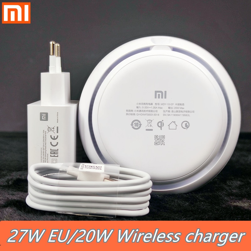 Oryginalna bezprzewodowa ładowarka Xiaomi 20W turbosprężarka opłata 27W ue adapter dla Mi 9 10 zawodowiec mieszać 2S mieszać 3 Qi EPP10W dla iPhone XS XR XS MAX