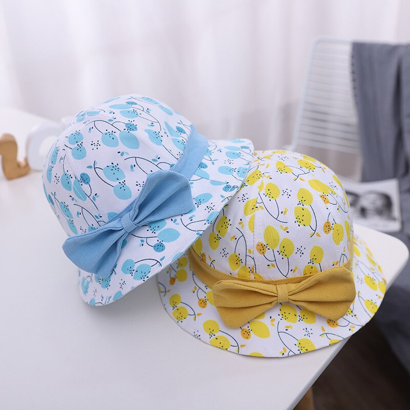 Leuke Strik Baby Emmer Hoed Zomer Outdoor Kids Zon Hoeden Bloem Gedrukt Zachte Baby Meisjes Hoed Peuter Caps