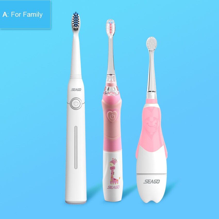 Seago elektrisk tandbørste familie sæt smart tandbørste genopladelig elektronisk børste sonisk tandbørste elektrisk børste tyggegummi sund: Hvidt sæt 001