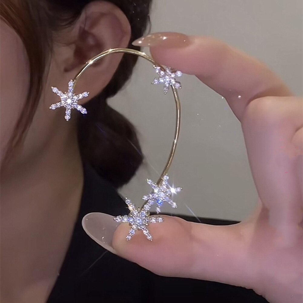 Korean Style Snowflake Ear Clips Without Piercing For Women Sparkling Zircon Ear Cuff Clip Earrings Wedding Party Jewelry